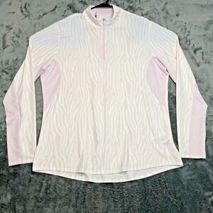 Adidas Sun Protection Golf Shirt Women XL White Pink Zebra Print Stretch 1/4 Zip